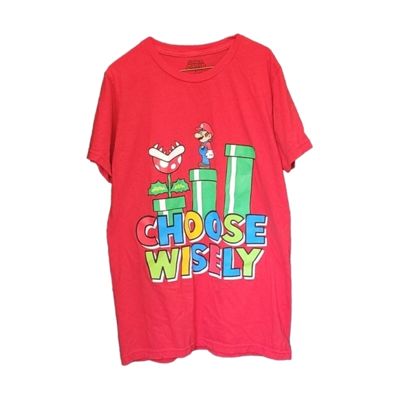 Nintendo Super Mario "Choose Wisely" Red Unisex T-Shirt, Size Small - Picture 2 of 5